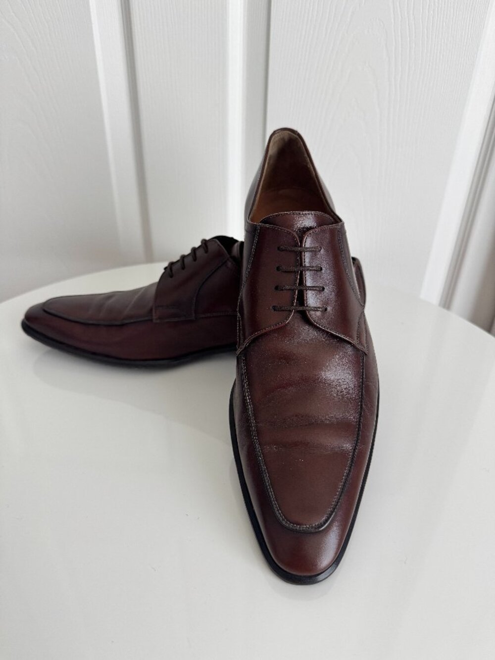 Rossi Italian Derby Dress Shoes - brown apron toe, EU 42